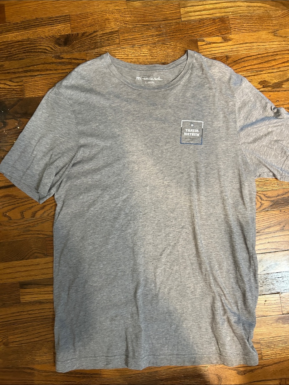 Travis Mathew Heather Gray Short Sleeve Crew Tee with Chest Square Logo